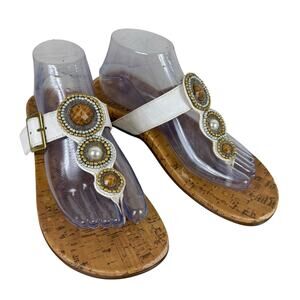 Vionic White Adelie Embellished Cork Insole Adjustable Strap Sandals Women's 8